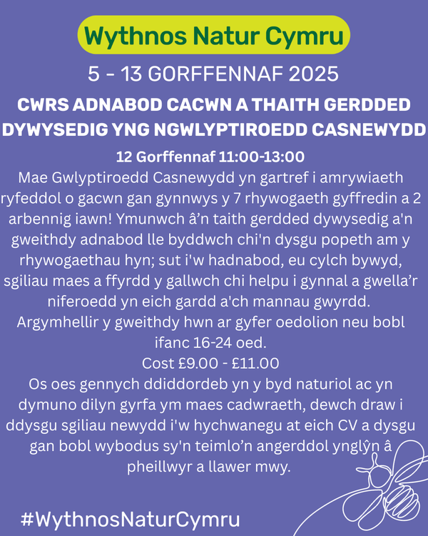 Cwrs Adnabod Cacwn a Thaith Gerdded Dywysedig yng Ngwlyptiroedd Casnewydd