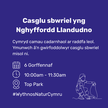 Casglu sbwriel yng Nghyffordd Llandudno